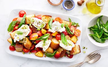 Peach Panzanella with Burrata & Mint