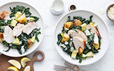 Kale Caesar Salad With Roasted Chicken And Crispy Potatoes Good