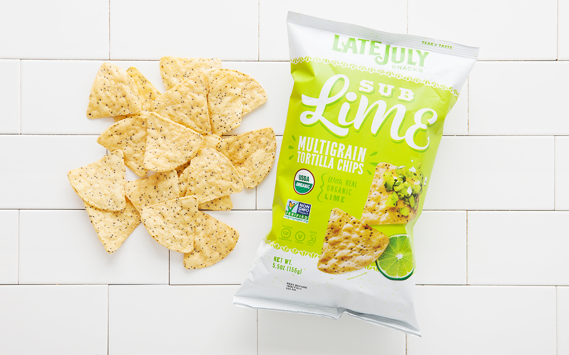 Organic “Sub Lime” Multigrain Tortilla Chips Late July Organic Snacks